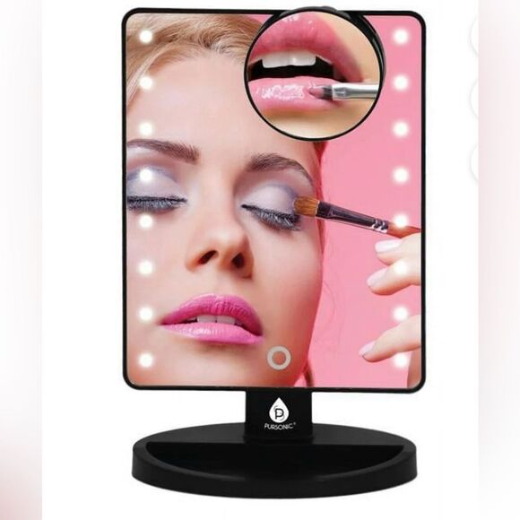 Pursonic LED Touch Dimmable Makeup Mirror, Detachable 5X Mirror in Black. NIB - Picture 1 of 10